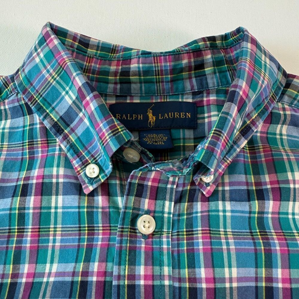Ralph Lauren BOYS Long Sleeve Button Down Sz. L (14-16) Plaid Blue Pink Green - Picture 5 of 12
